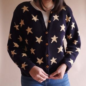 Vintage Talbots Star Pattern Chunk Knit Cardigan Jacket
